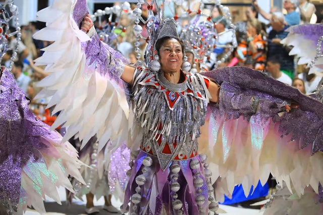 Académicos passista with white and silver wings